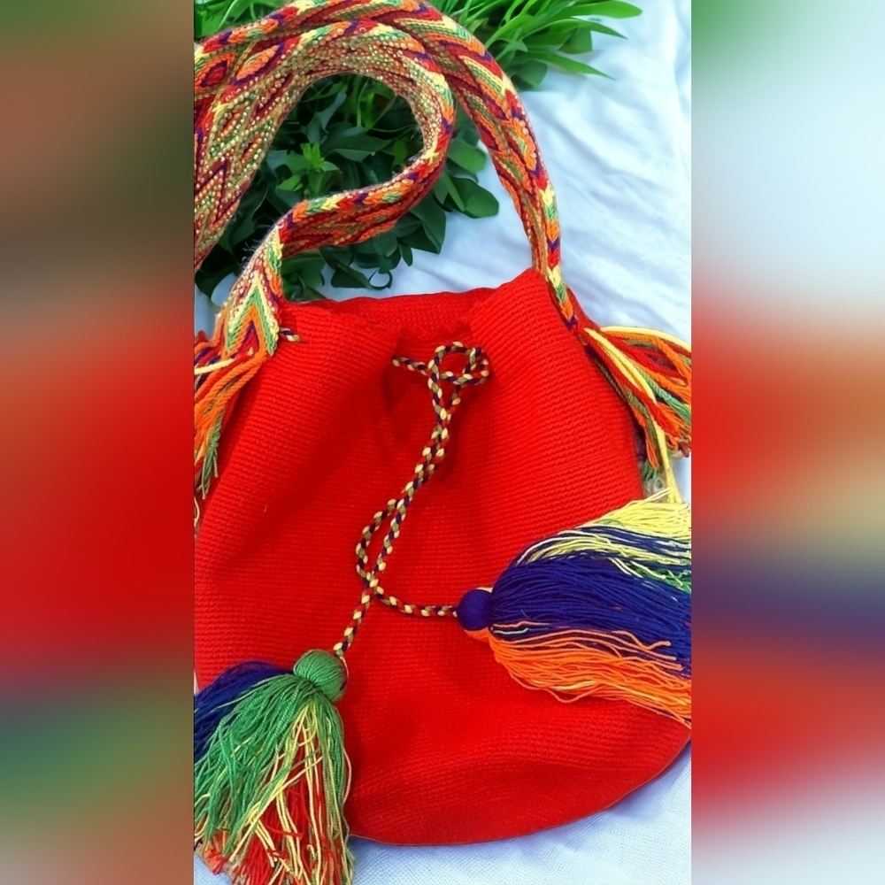 Nina Mochila Red 100% Handmade Crossbody Boho Large Bag Ethnic Traditional Hobo - Picture 2 of 12